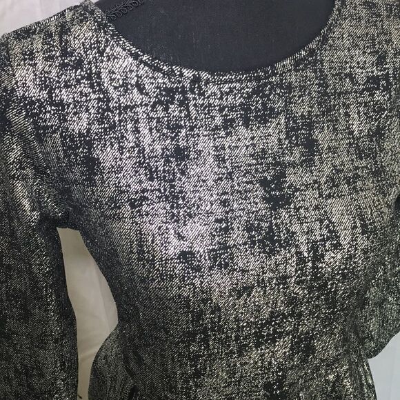 One Clothing, Silver, and Black Long-sleeve Dip Backed Dress, Medium. - Picture 2 of 12